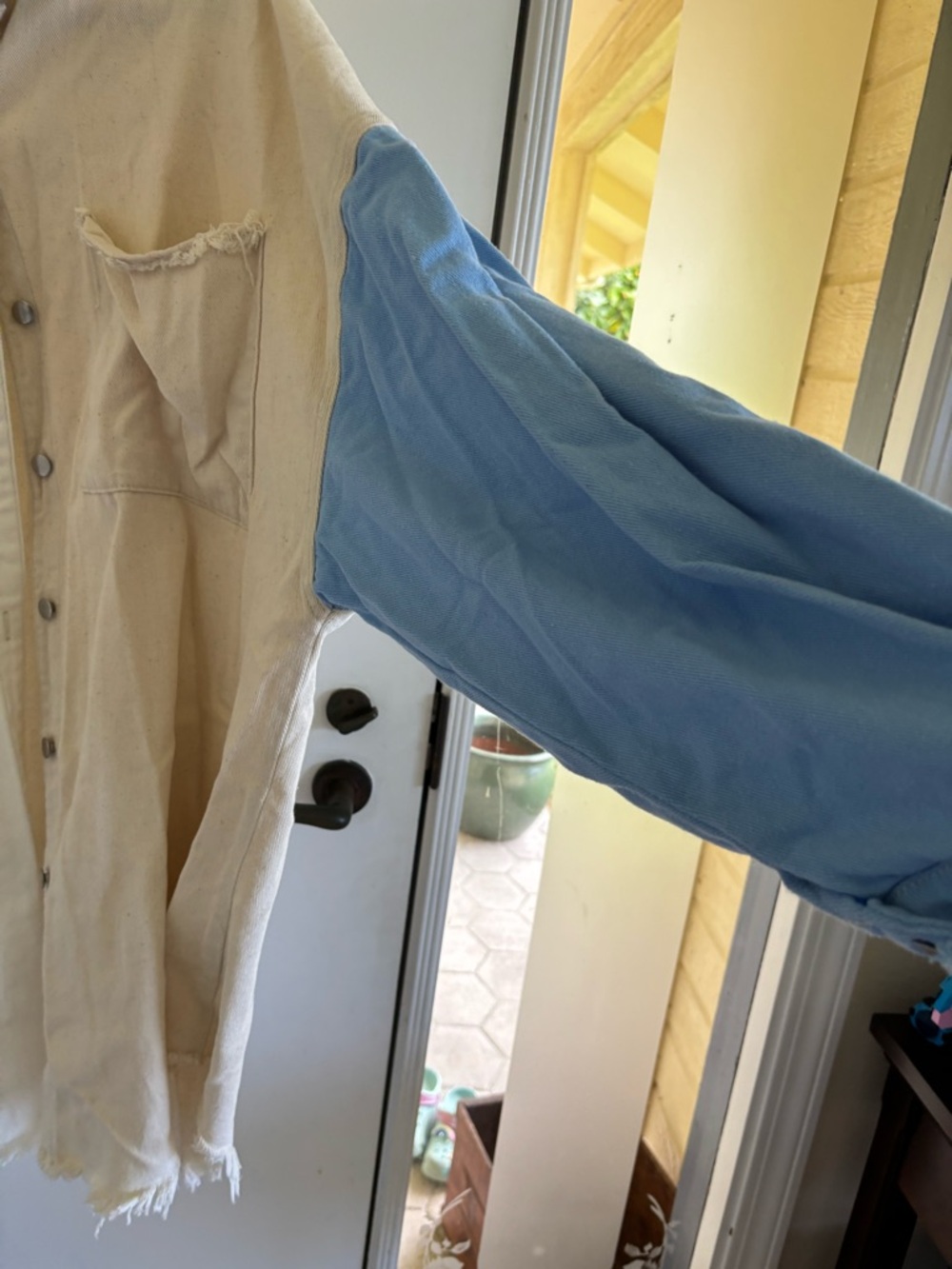 POL two-tone cream blue white corduroy oversized shirt shacket spring summer - Picture 6 of 9